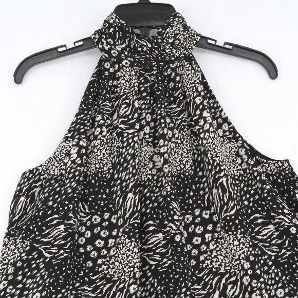 Joie Womens Top Black Animal Print Mock Neck Sleeveless Ruched Blouse Small - Picture 6 of 8